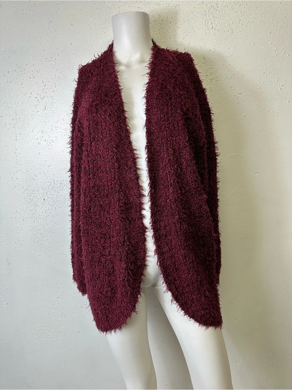 Kensie Open-Front Fuzzy Cardigan in Burgundy